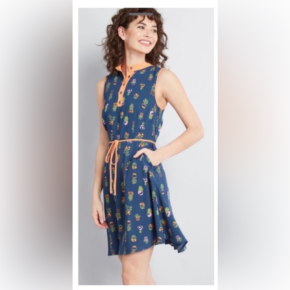 ModCloth Field Questions Cactus Print Dress XL